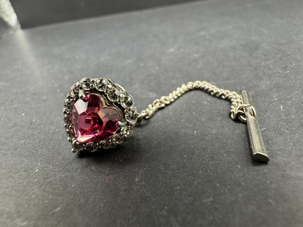 Vtg LA Signed Round Red Mystic Topaz Gemstone 925 Sterling Silver Tie Tack